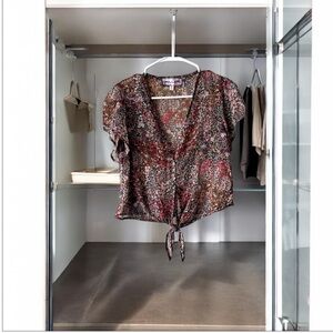 Pink and Red Ruffled Tie Front Crop Top